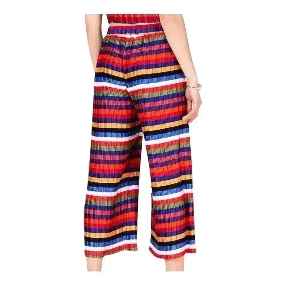 Lucy Paris Multicolor Striped Pleated Wide Leg Cropped Pants Medium